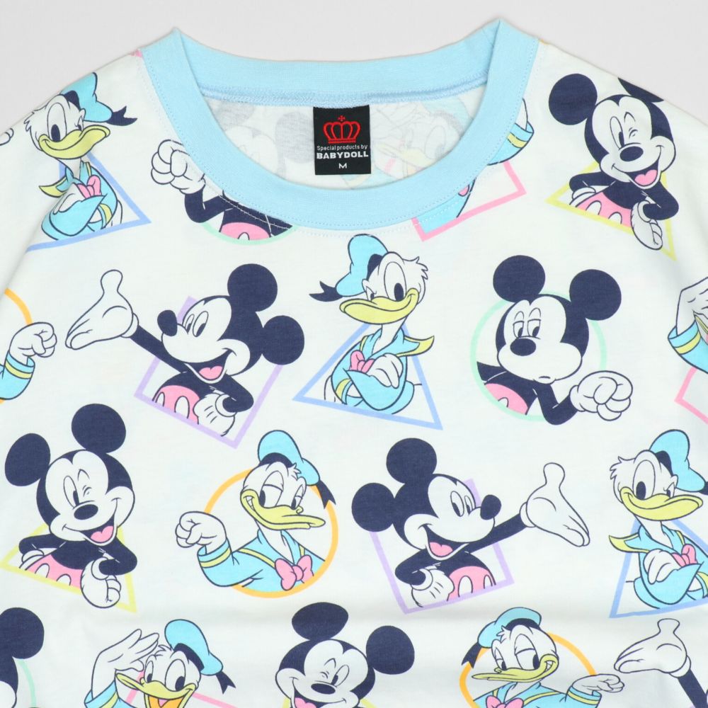 【ベビードール】ミッキー ドナルド 親子お揃い パステル総柄Tシャツ 1332K / ベビーサイズ キッズ リンクコーデ ペアルック 親子コーデ トップス 半袖 クルーネック カットソー