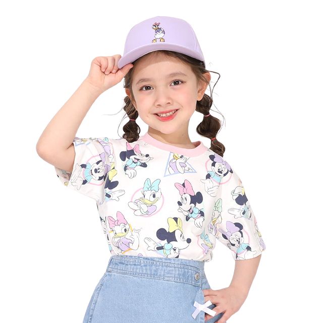 【ベビードール】ミニー デイジー 親子お揃い パステル総柄Tシャツ 1332K / ベビーサイズ キッズ リンクコーデ ペアルック 親子コーデ トップス 半袖 クルーネック カットソー