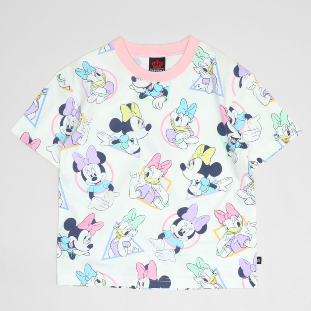 【ベビードール】ミニー デイジー 親子お揃い パステル総柄Tシャツ 1332K / ベビーサイズ キッズ リンクコーデ ペアルック 親子コーデ トップス 半袖 クルーネック カットソー