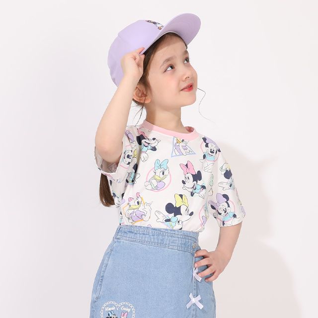 【ベビードール】ミニー デイジー 親子お揃い パステル総柄Tシャツ 1332K / ベビーサイズ キッズ リンクコーデ ペアルック 親子コーデ トップス 半袖 クルーネック カットソー