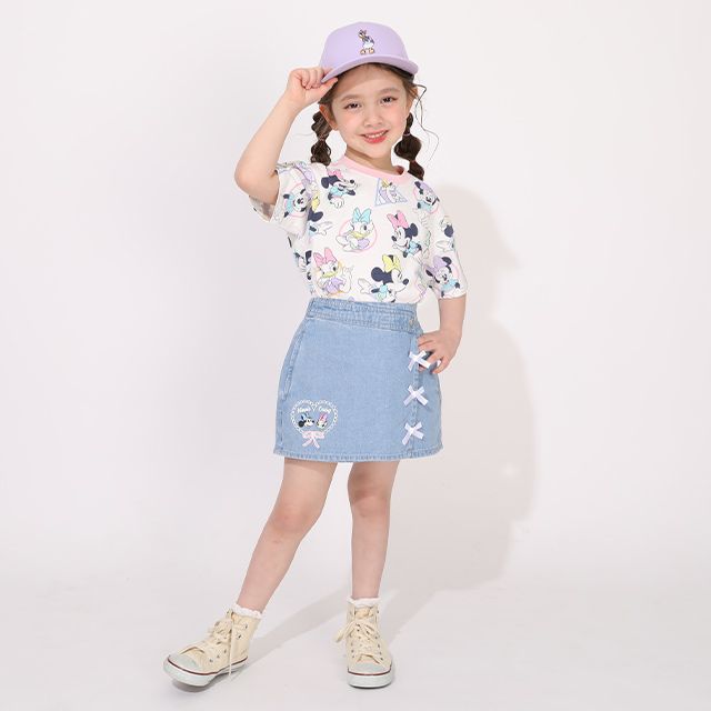 【ベビードール】ミニー デイジー 親子お揃い パステル総柄Tシャツ 1332K / ベビーサイズ キッズ リンクコーデ ペアルック 親子コーデ トップス 半袖 クルーネック カットソー