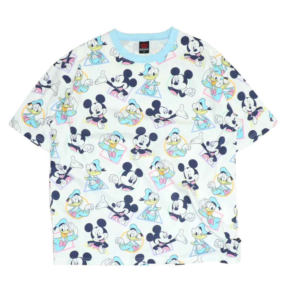 【ベビードール】ミッキー ドナルド 親子お揃い パステル総柄Tシャツ 1332A / 大人 ユニセックス 男女兼用 リンクコーデ ペアルック 親子コーデ トップス 半袖 クルーネック カットソー