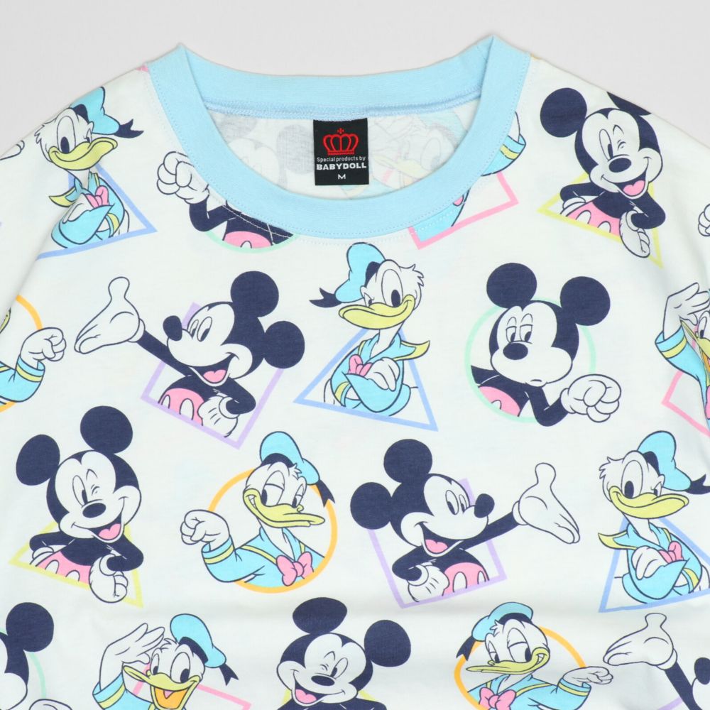 【ベビードール】ミッキー ドナルド 親子お揃い パステル総柄Tシャツ 1332A / 大人 ユニセックス 男女兼用 リンクコーデ ペアルック 親子コーデ トップス 半袖 クルーネック カットソー