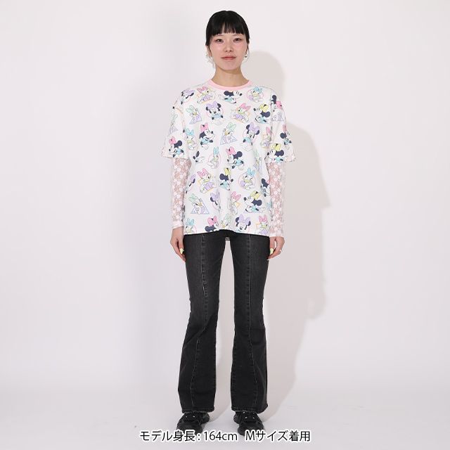 【ベビードール】ミッキー ドナルド 親子お揃い パステル総柄Tシャツ 1332A / 大人 ユニセックス 男女兼用 リンクコーデ ペアルック 親子コーデ トップス 半袖 クルーネック カットソー