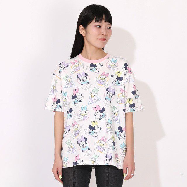 【ベビードール】ミッキー ドナルド 親子お揃い パステル総柄Tシャツ 1332A / 大人 ユニセックス 男女兼用 リンクコーデ ペアルック 親子コーデ トップス 半袖 クルーネック カットソー