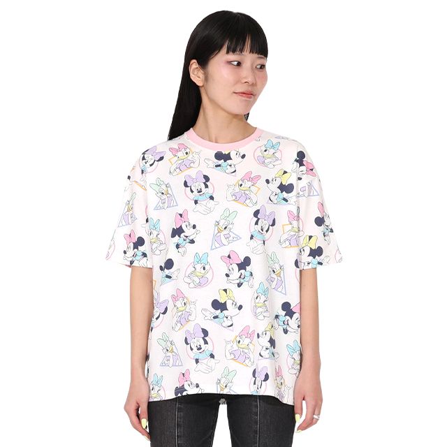 【ベビードール】ミニー デイジー 親子お揃い パステル総柄Tシャツ 1332A / 大人 ユニセックス 男女兼用 リンクコーデ ペアルック 親子コーデ トップス 半袖 クルーネック カットソー