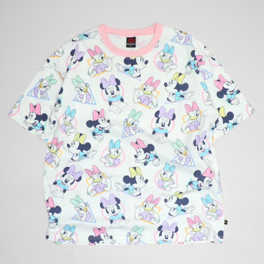 【ベビードール】ミニー デイジー 親子お揃い パステル総柄Tシャツ 1332A / 大人 ユニセックス 男女兼用 リンクコーデ ペアルック 親子コーデ トップス 半袖 クルーネック カットソー