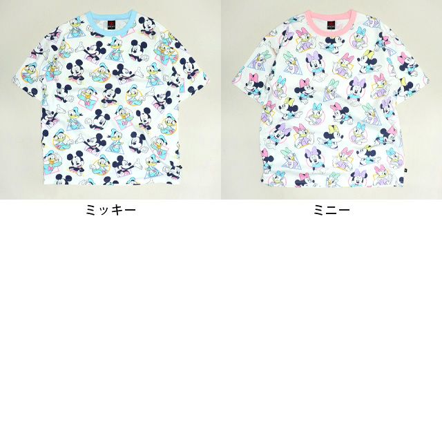 【ベビードール】ミニー デイジー 親子お揃い パステル総柄Tシャツ 1332A / 大人 ユニセックス 男女兼用 リンクコーデ ペアルック 親子コーデ トップス 半袖 クルーネック カットソー