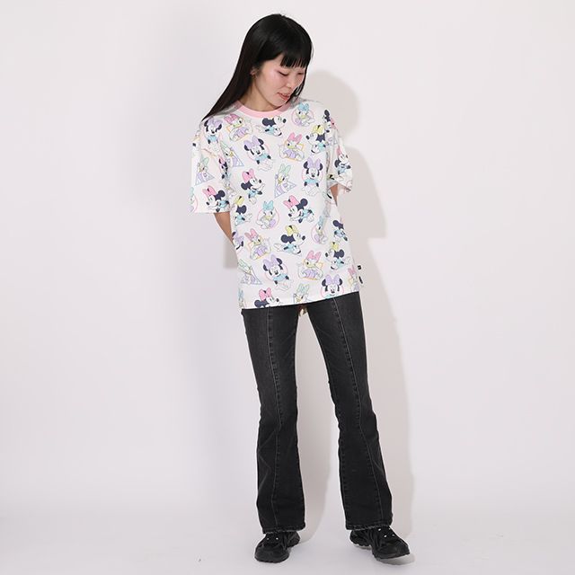 【ベビードール】ミニー デイジー 親子お揃い パステル総柄Tシャツ 1332A / 大人 ユニセックス 男女兼用 リンクコーデ ペアルック 親子コーデ トップス 半袖 クルーネック カットソー