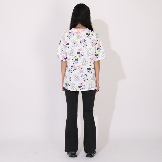 【ベビードール】ミニー デイジー 親子お揃い パステル総柄Tシャツ 1332A / 大人 ユニセックス 男女兼用 リンクコーデ ペアルック 親子コーデ トップス 半袖 クルーネック カットソー