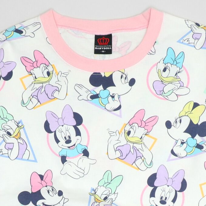 【ベビードール】ミニー デイジー 親子お揃い パステル総柄Tシャツ 1332A / 大人 ユニセックス 男女兼用 リンクコーデ ペアルック 親子コーデ トップス 半袖 クルーネック カットソー