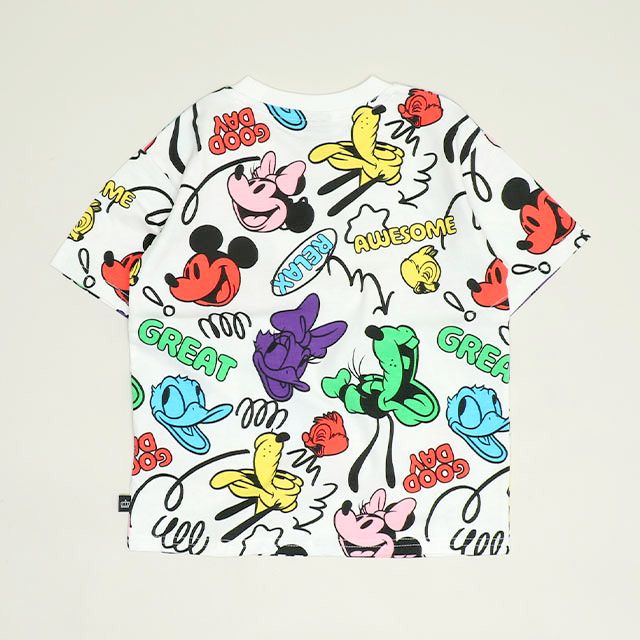 【ベビードール】ミッキー＆フレンズ 親子お揃い カラフル総柄Tシャツ 1333K / ベビーサイズ キッズ リンクコーデ ペアルック 親子コーデ トップス 半袖 クルーネック カットソー