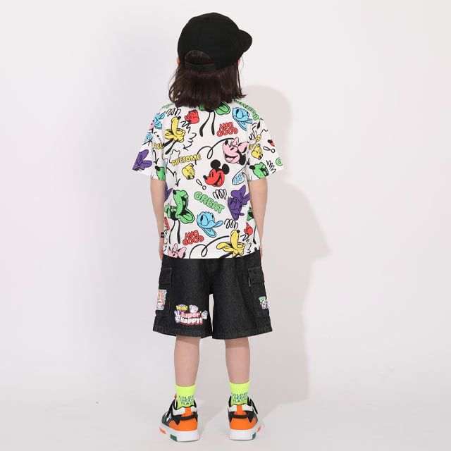 【ベビードール】ミッキー＆フレンズ 親子お揃い カラフル総柄Tシャツ 1333K / ベビーサイズ キッズ リンクコーデ ペアルック 親子コーデ トップス 半袖 クルーネック カットソー