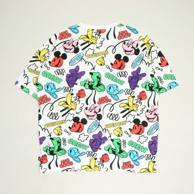 【ベビードール】ミッキー＆フレンズ 親子お揃い カラフル総柄Tシャツ 1333A / 大人 ユニセックス 男女兼用 リンクコーデ ペアルック 親子コーデ トップス 半袖 クルーネック カットソー