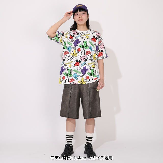 【ベビードール】ミッキー＆フレンズ 親子お揃い カラフル総柄Tシャツ 1333A / 大人 ユニセックス 男女兼用 リンクコーデ ペアルック 親子コーデ トップス 半袖 クルーネック カットソー