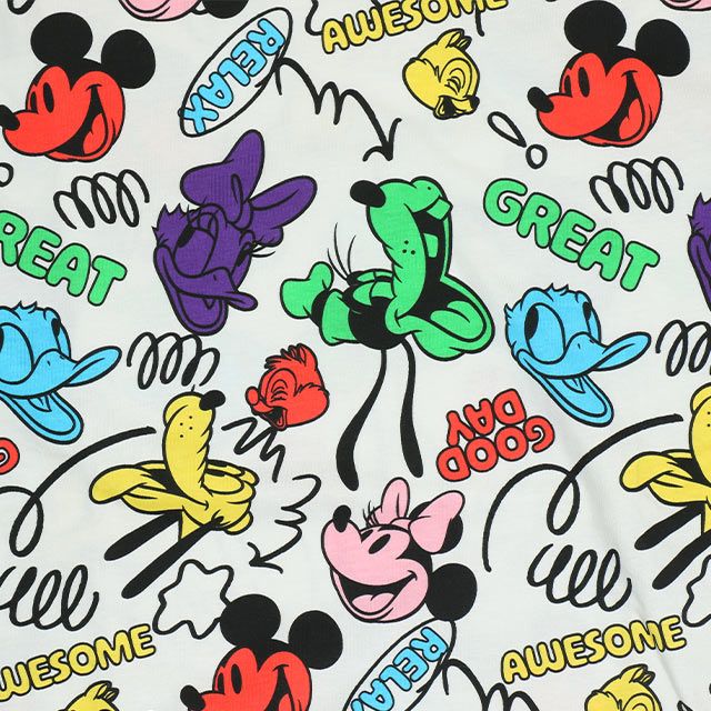 【ベビードール】ミッキー＆フレンズ 親子お揃い カラフル総柄Tシャツ 1333A / 大人 ユニセックス 男女兼用 リンクコーデ ペアルック 親子コーデ トップス 半袖 クルーネック カットソー