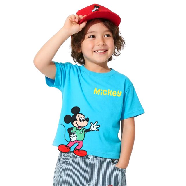 【ベビードール】ミッキー 手描き風ロゴキャラクターワッペンTシャツ 1334K / ベビーサイズ キッズ トップス 半袖 クルーネック カットソー