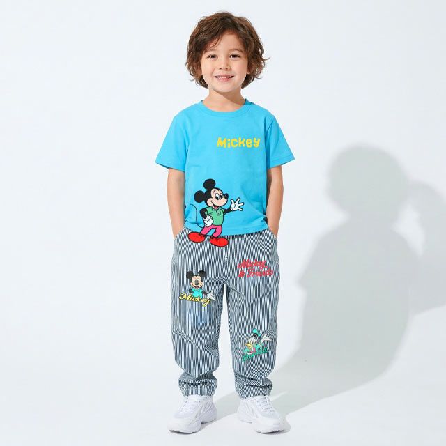【ベビードール】ミッキー 手描き風ロゴキャラクターワッペンTシャツ 1334K / ベビーサイズ キッズ トップス 半袖 クルーネック カットソー