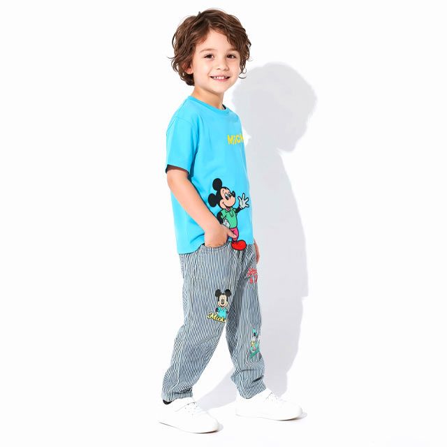 【ベビードール】ミッキー 手描き風ロゴキャラクターワッペンTシャツ 1334K / ベビーサイズ キッズ トップス 半袖 クルーネック カットソー