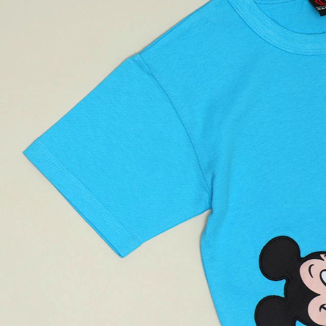 【ベビードール】ミッキー 手描き風ロゴキャラクターワッペンTシャツ 1334K / ベビーサイズ キッズ トップス 半袖 クルーネック カットソー