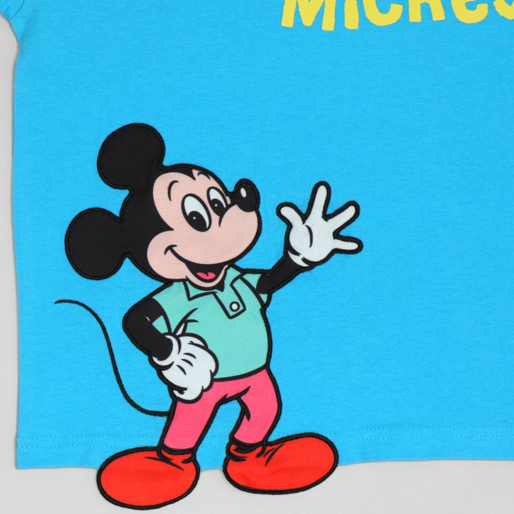 【ベビードール】ミッキー 手描き風ロゴキャラクターワッペンTシャツ 1334K / ベビーサイズ キッズ トップス 半袖 クルーネック カットソー