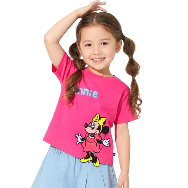 【ベビードール】ミニー 手描き風ロゴキャラクターワッペンTシャツ 1334K / ベビーサイズ キッズ トップス 半袖 クルーネック カットソー