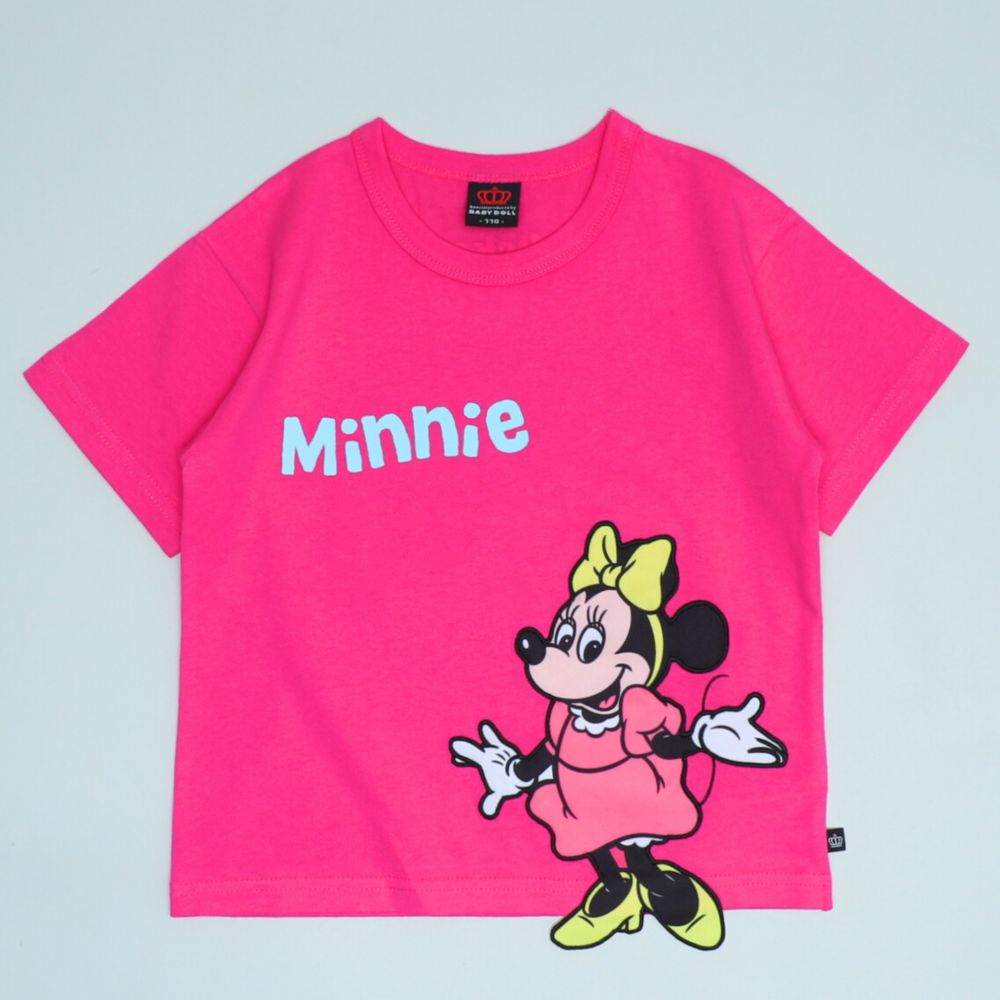 【ベビードール】ミニー 手描き風ロゴキャラクターワッペンTシャツ 1334K / ベビーサイズ キッズ トップス 半袖 クルーネック カットソー