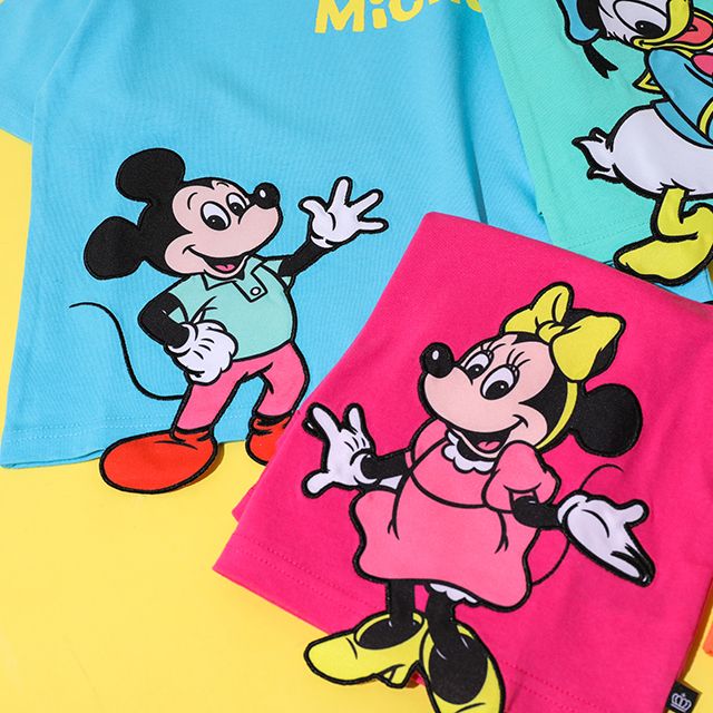 【ベビードール】ミニー 手描き風ロゴキャラクターワッペンTシャツ 1334K / ベビーサイズ キッズ トップス 半袖 クルーネック カットソー