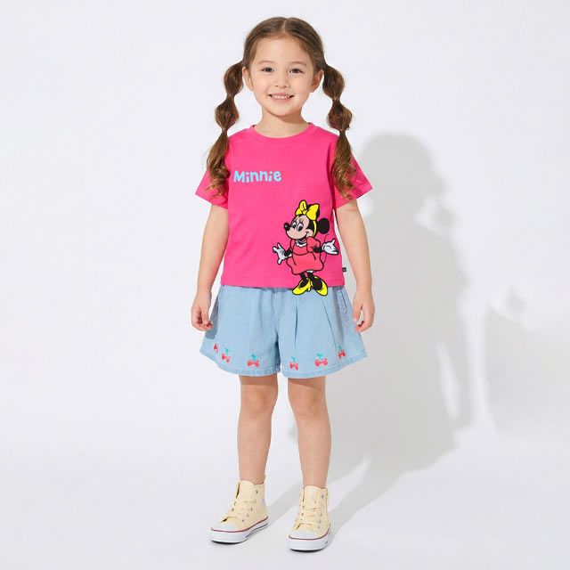 【ベビードール】ミニー 手描き風ロゴキャラクターワッペンTシャツ 1334K / ベビーサイズ キッズ トップス 半袖 クルーネック カットソー