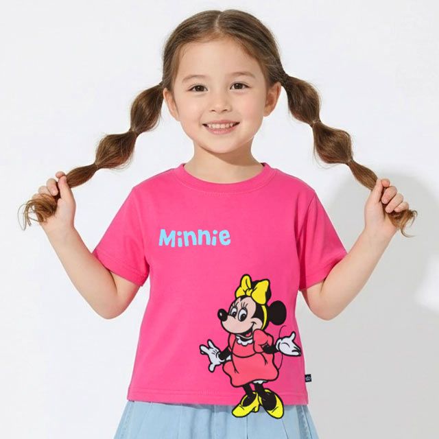【ベビードール】ミニー 手描き風ロゴキャラクターワッペンTシャツ 1334K / ベビーサイズ キッズ トップス 半袖 クルーネック カットソー