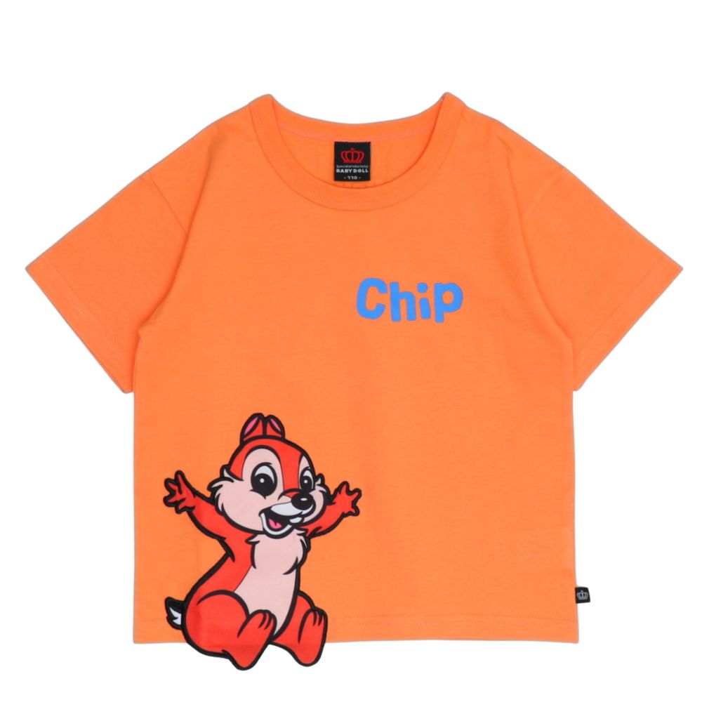【ベビードール】チップ 手描き風ロゴキャラクターワッペンTシャツ 1334K / ベビーサイズ キッズ トップス 半袖 クルーネック カットソー