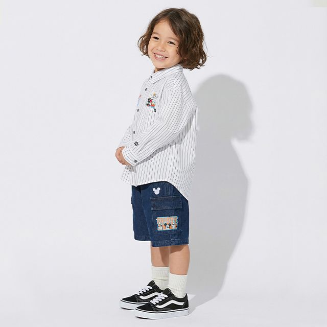 【ベビードール】ミッキー ストライプシャツ 1338K / ベビーサイズ キッズ トップス 長袖 シャツ 羽織り ストライプ柄 ストライプシャツ スナップボタン仕様