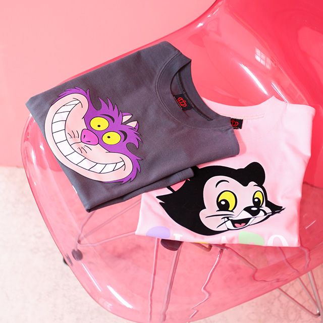 【ベビードール】チェシャ猫 親子お揃い フロッキーTシャツ 1341K / ベビーサイズ キッズ リンクコーデ ペアルック 親子コーデ トップス 半袖 クルーネック カットソー