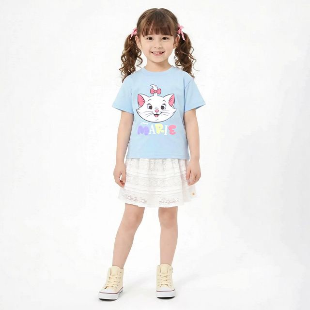 【ベビードール】マリー 親子お揃い フロッキーTシャツ 1341K / ベビーサイズ キッズ リンクコーデ ペアルック 親子コーデ トップス 半袖 クルーネック カットソー