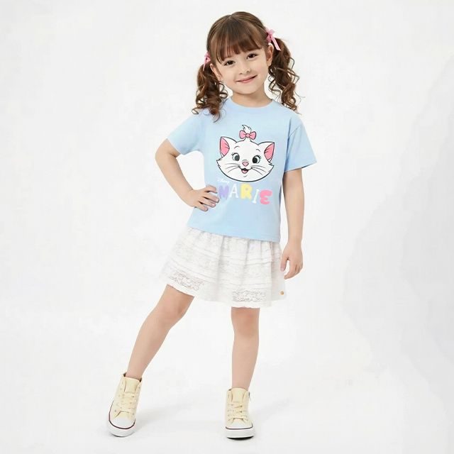 【ベビードール】マリー 親子お揃い フロッキーTシャツ 1341K / ベビーサイズ キッズ リンクコーデ ペアルック 親子コーデ トップス 半袖 クルーネック カットソー