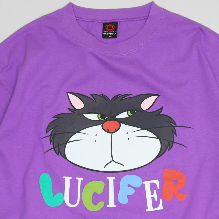 【ベビードール】ルシファー 親子お揃い フロッキーTシャツ 1341A / 大人 ユニセックス 男女兼用 リンクコーデ ペアルック 親子コーデ トップス 半袖 クルーネック カットソー