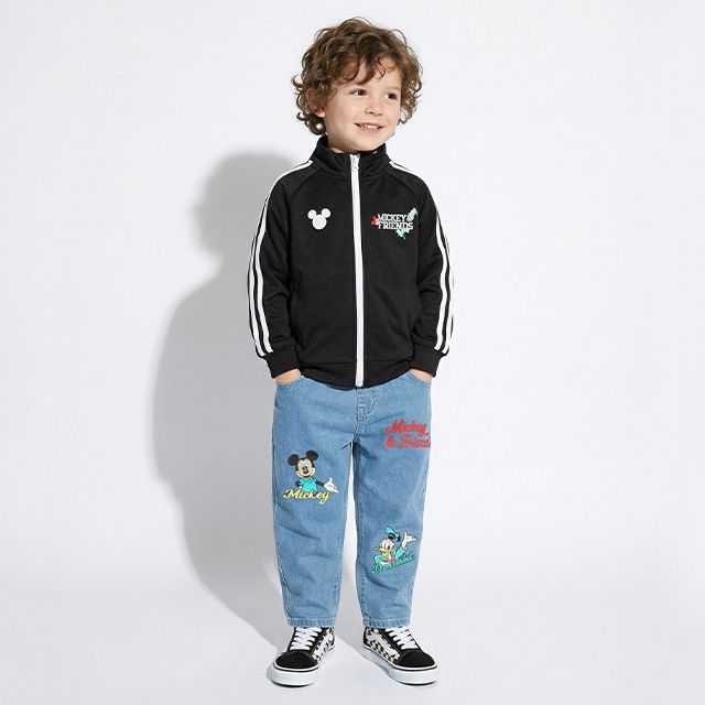 【ベビードール】ミッキー 親子お揃い ラインジャケット 1342K / ベビーサイズ キッズ リンクコーデ ペアルック 親子コーデ