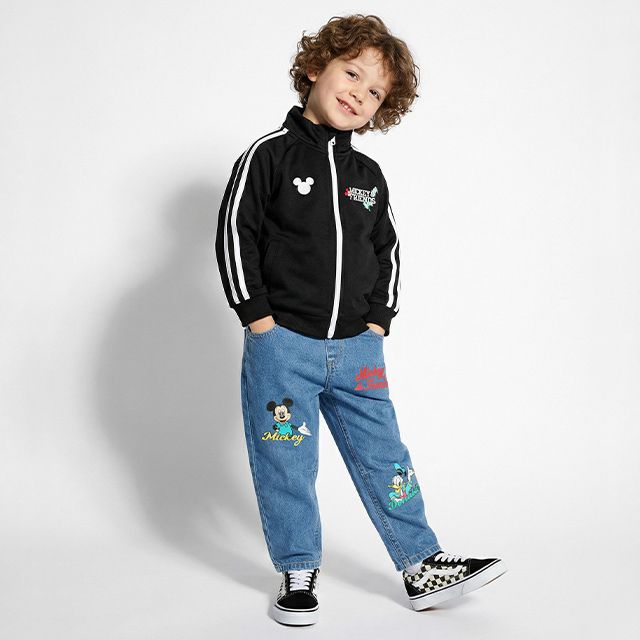 【ベビードール】ミッキー 親子お揃い ラインジャケット 1342K / ベビーサイズ キッズ リンクコーデ ペアルック 親子コーデ