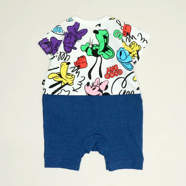 【ベビードール】ミッキー＆フレンズ カラフル総柄ロンパース 1344B / ベビーサイズ 赤ちゃん 出産祝い 贈り物 プレゼント ベビー服 ベビーつなぎ 半袖 天竺素材