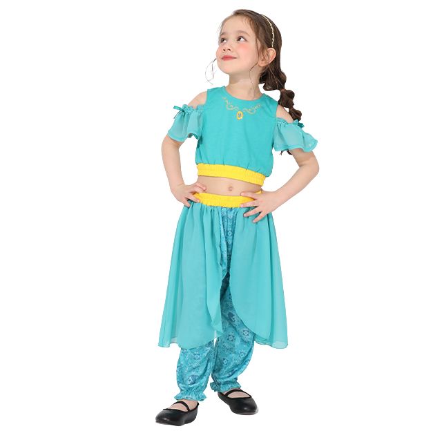 【ベビードール】ジャスミン なりきるワンピース 1357K / ベビーサイズ キッズ トップス 半袖 上下セパレート ズボン パンツ シフォン フリル ウエスト総ゴム プリンセス 仮装 コスチューム コスプレ