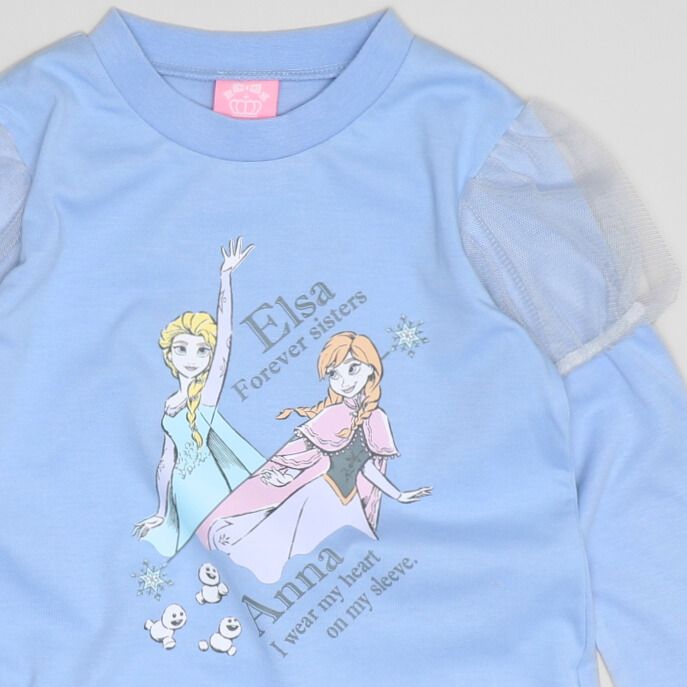 【ベビードール】アナ エルサ PFチュールパフ袖ロンT 1534K / ベビーサイズ キッズ トップス 長袖 Tシャツ クルーネック 天竺素材 パフ袖 パフスリーブ