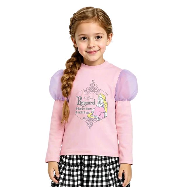 【ベビードール】ラプンツェル PFチュールパフ袖ロンT 1534K / ベビーサイズ キッズ トップス 長袖 Tシャツ クルーネック 天竺素材 パフ袖 パフスリーブ