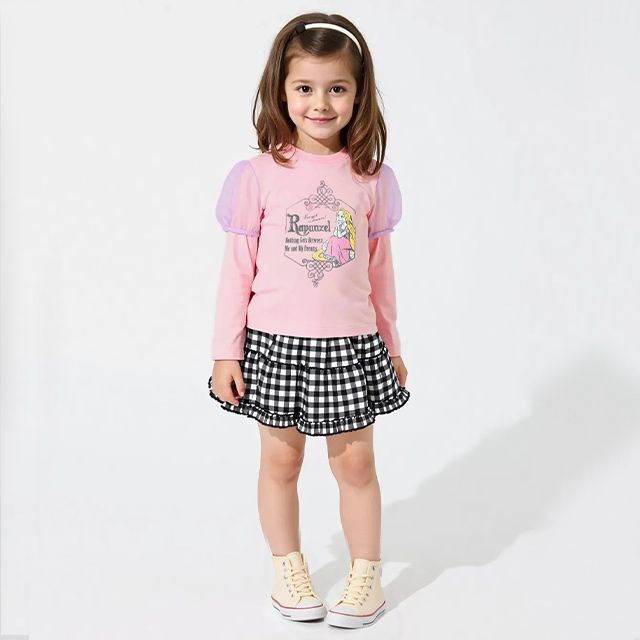 【ベビードール】ラプンツェル PFチュールパフ袖ロンT 1534K / ベビーサイズ キッズ トップス 長袖 Tシャツ クルーネック 天竺素材 パフ袖 パフスリーブ