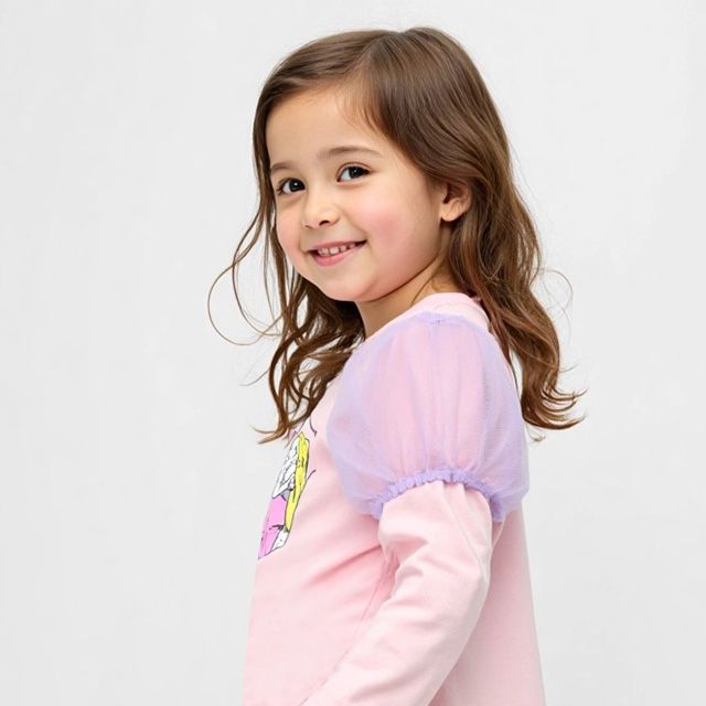 【ベビードール】アリエル PFチュールパフ袖ロンT 1534K / ベビーサイズ キッズ トップス 長袖 Tシャツ クルーネック 天竺素材 パフ袖 パフスリーブ