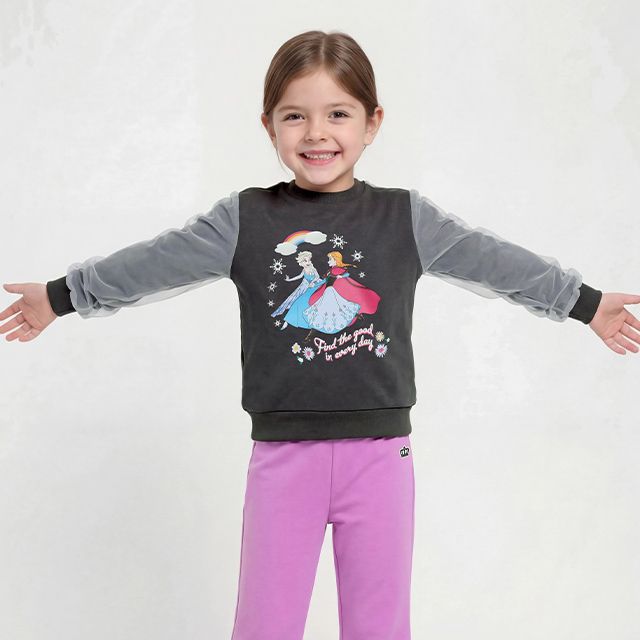 【ベビードール】アナ エルサ チュール袖トレーナー 1571K / ベビーサイズ キッズ トップス 長袖 トレーナー クルーネック ガーリー