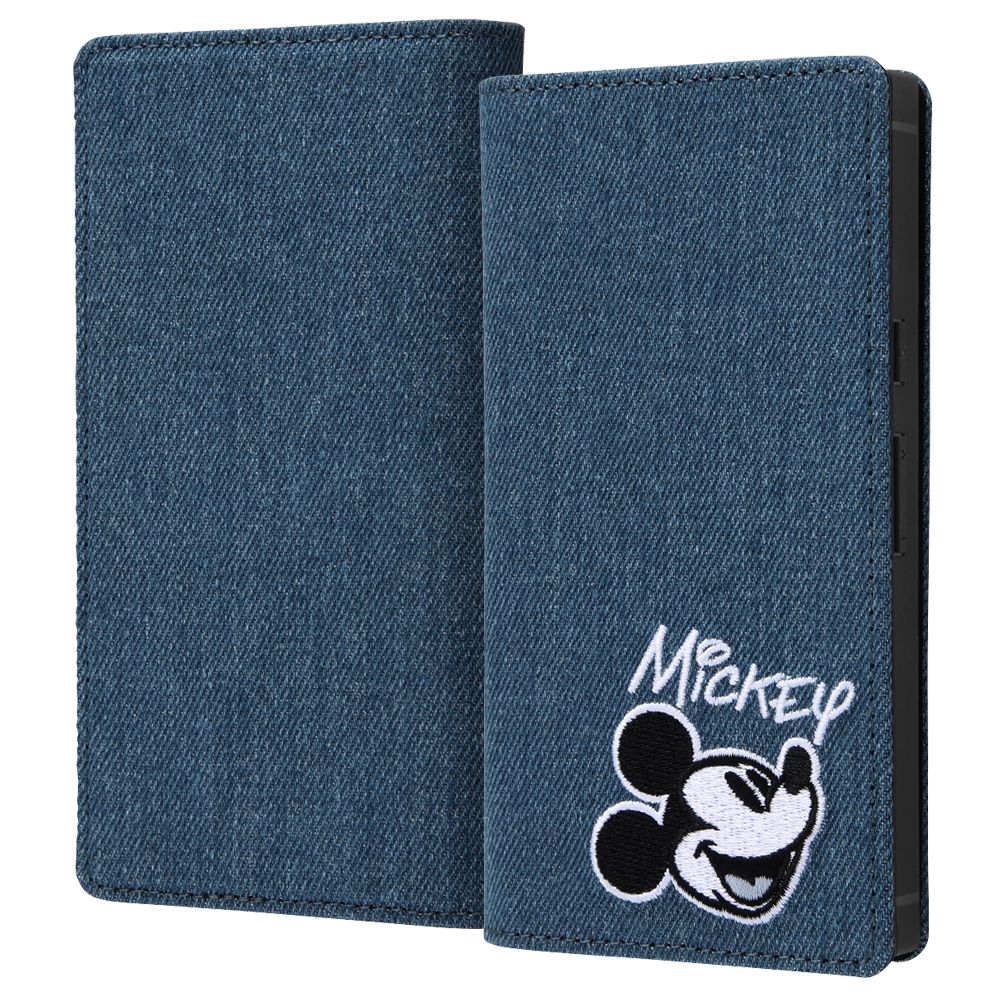 ミッキーマウス モノクロ 手帳型デニムケース Squl