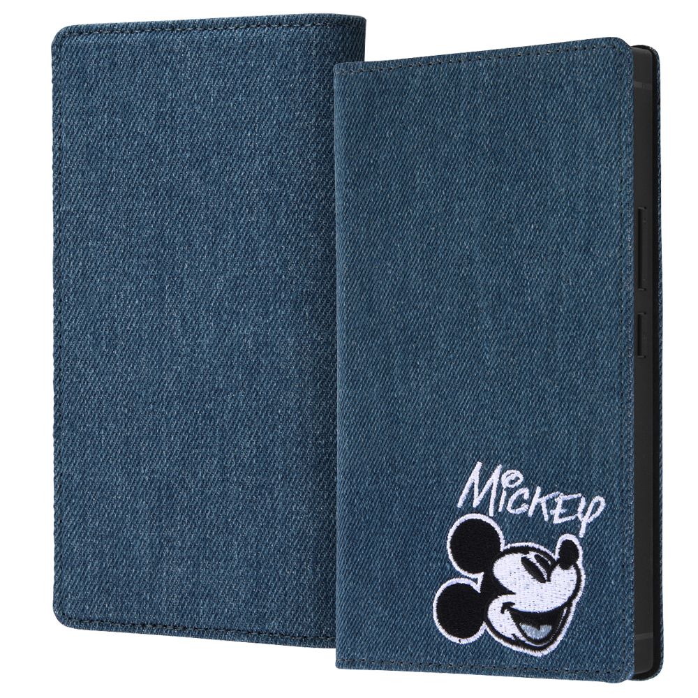 ミッキーマウス モノクロ 手帳型デニムケース Squl