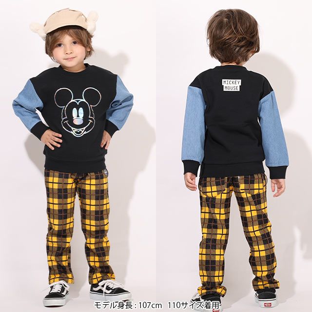 公式 ショップディズニー ベビードール 親子お揃い ディズニー 箔プリントデニム切替トレーナー 7334k