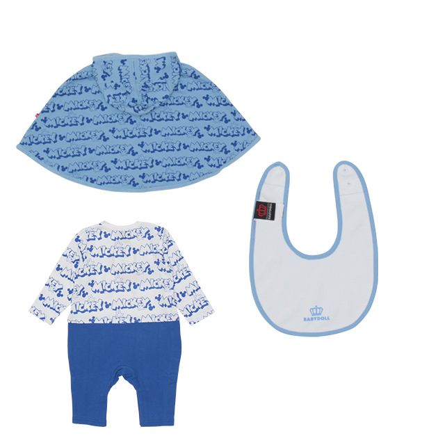 【ベビードール】ミッキー ギフトBOX付き 3点ギフトセット 4330B 【DY】 oa20 / ベビーサイズ 赤ちゃん 出産祝い 贈り物 プレゼント ベビー服 ベビー用品 長袖 ロンパース ケープ スタイ コーデセット