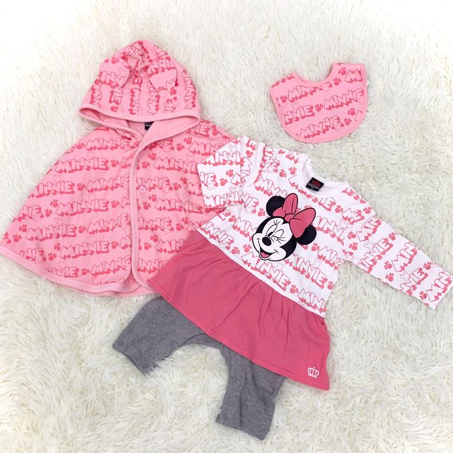 【ベビードール】ミニー ギフトBOX付き 3点ギフトセット 4330B 【DY】 oa20 / ベビーサイズ 赤ちゃん 出産祝い 贈り物 プレゼント ベビー服 ベビー用品 長袖 ロンパース ケープ スタイ コーデセット